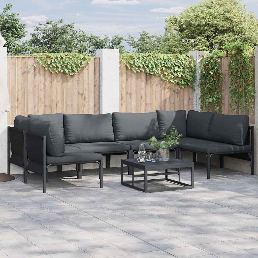 Tuinbankenset met kussen 6 pcs Zwart Staal is nu te koop bij PeponiXL, paradijselijk wonen!