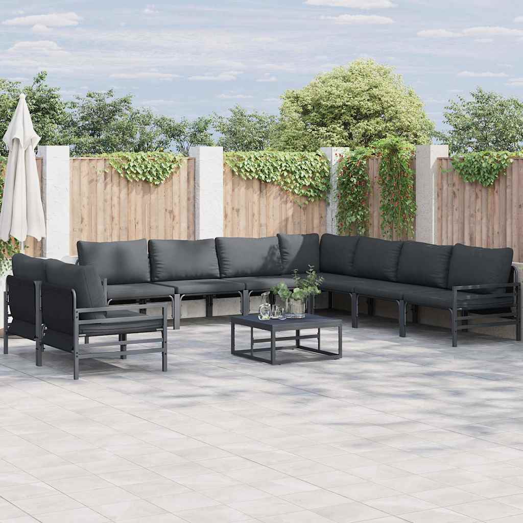 Tuinbankenset met kussen 10 pcs Zwart Staal is nu te koop bij PeponiXL, paradijselijk wonen!