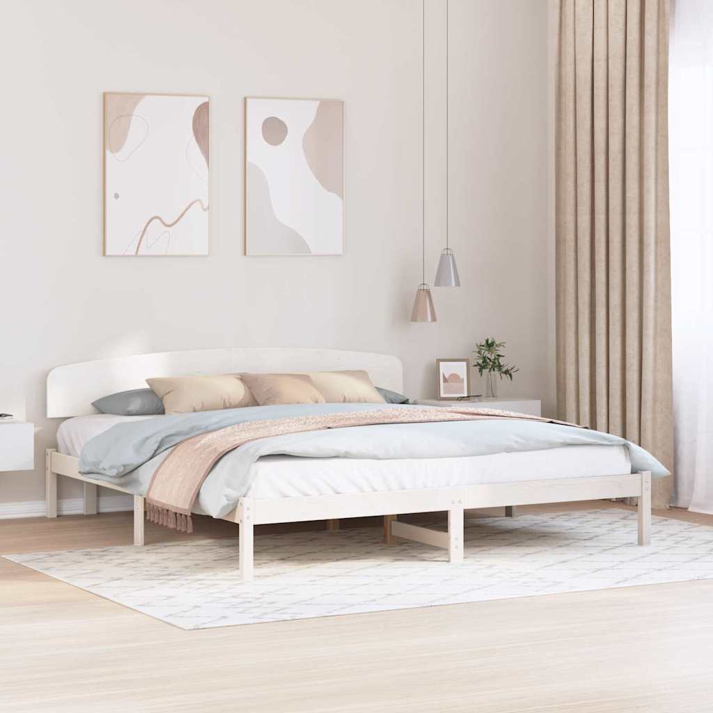 Bedframe met hoofdeinde Wit 200 x 200 cm Massief grenenhout is nu te koop bij PeponiXL, paradijselijk wonen!