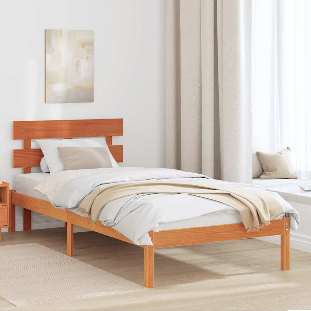 Bedframe met hoofdeinde Bruin 90 x 190 cm Massief grenenhout is nu te koop bij PeponiXL, paradijselijk wonen!