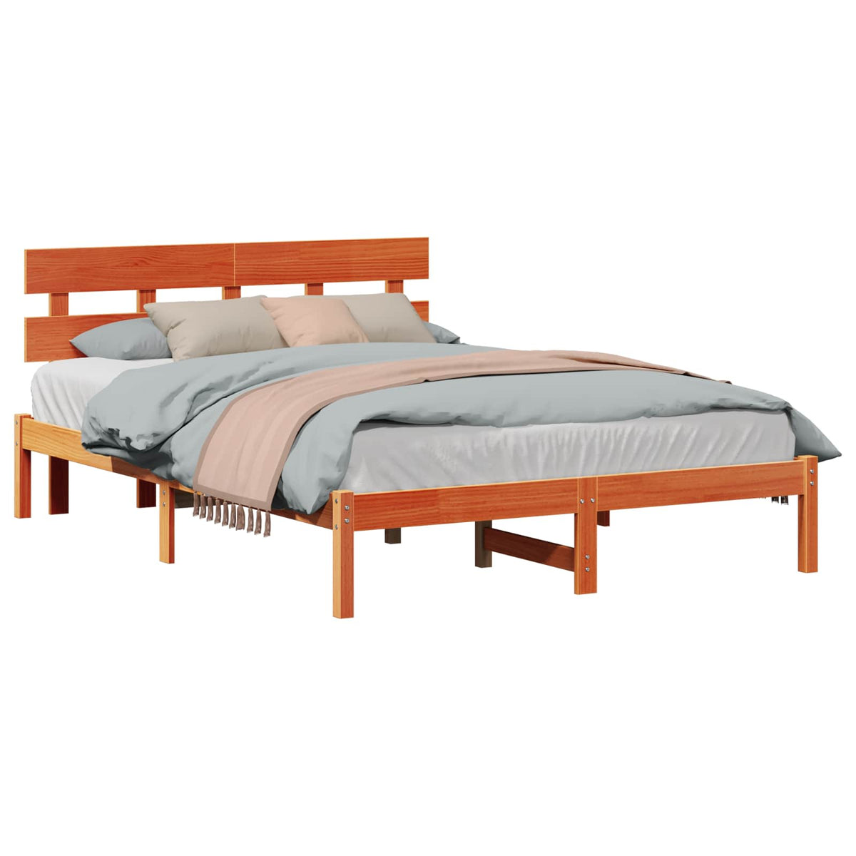 Bedframe met hoofdeinde Bruin 150 x 200 cm Massief grenenhout is nu te koop bij PeponiXL, paradijselijk wonen!