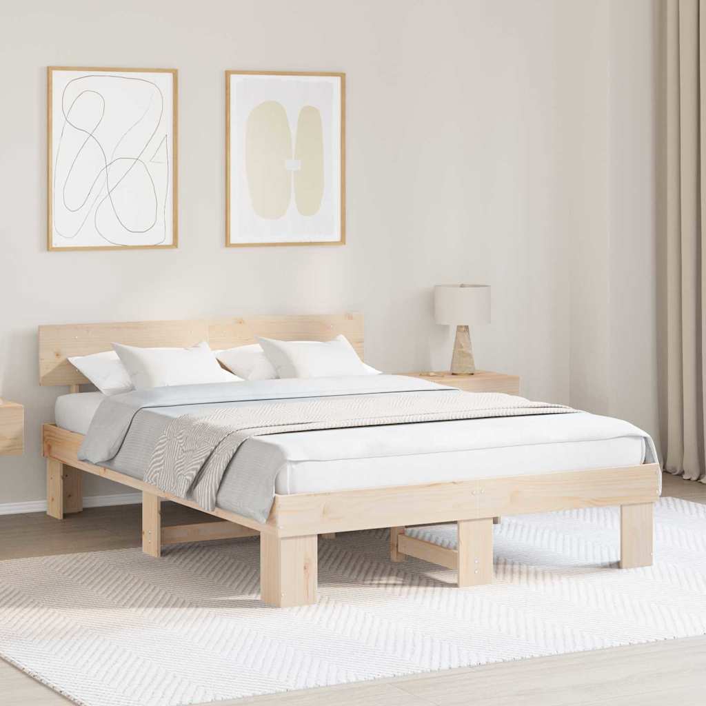 Bedframe met hoofdeinde Naturel 140 x 200 cm Massief grenenhout is nu te koop bij PeponiXL, paradijselijk wonen!