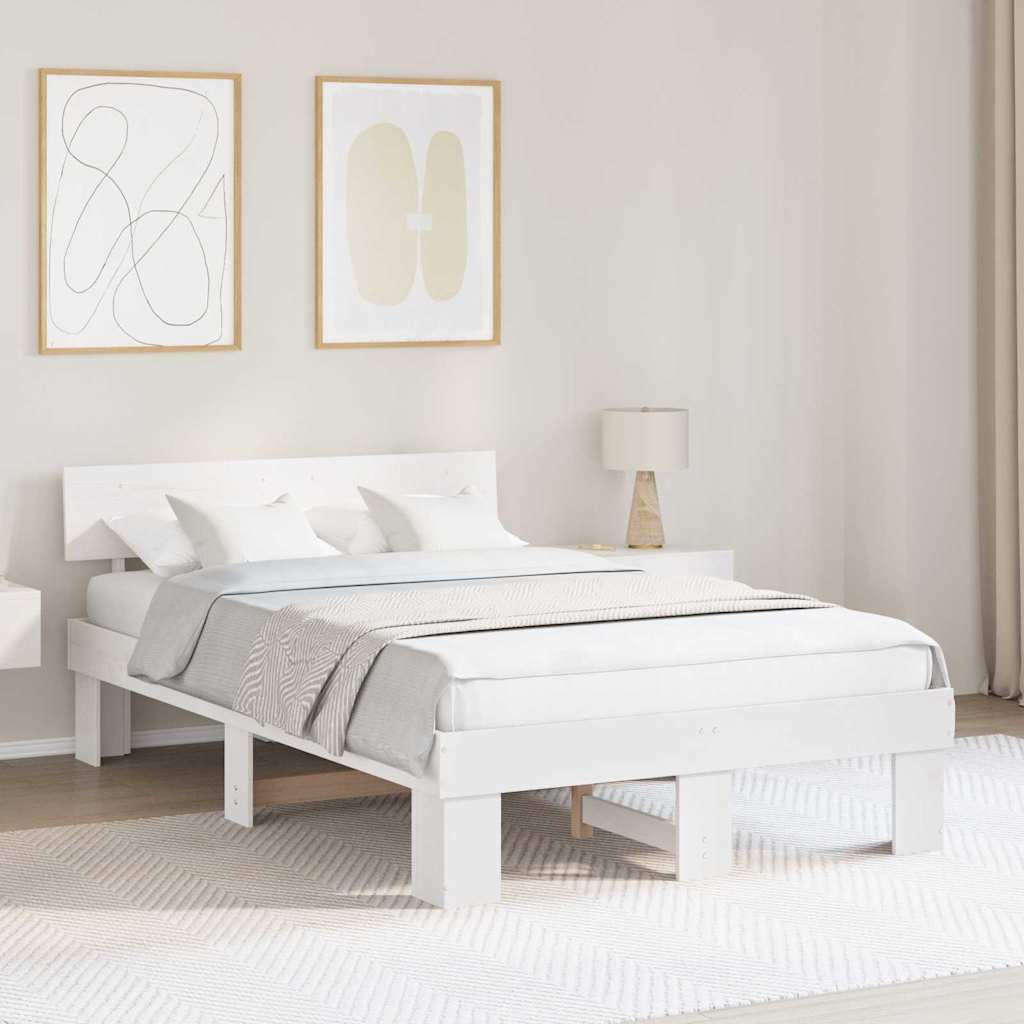 Bedframe met hoofdeinde Wit 120 x 190 cm Massief grenenhout is nu te koop bij PeponiXL, paradijselijk wonen!