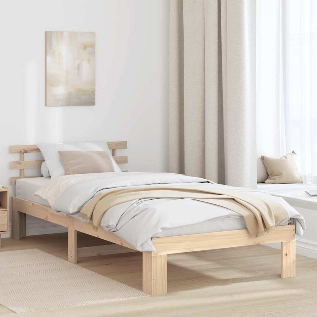Bedframe met hoofdeinde Naturel 100 x 200 cm Massief grenenhout is nu te koop bij PeponiXL, paradijselijk wonen!