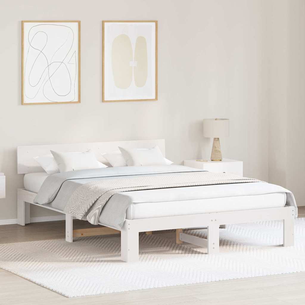 Bedframe met hoofdeinde Wit 160 x 200 cm Massief grenenhout is nu te koop bij PeponiXL, paradijselijk wonen!