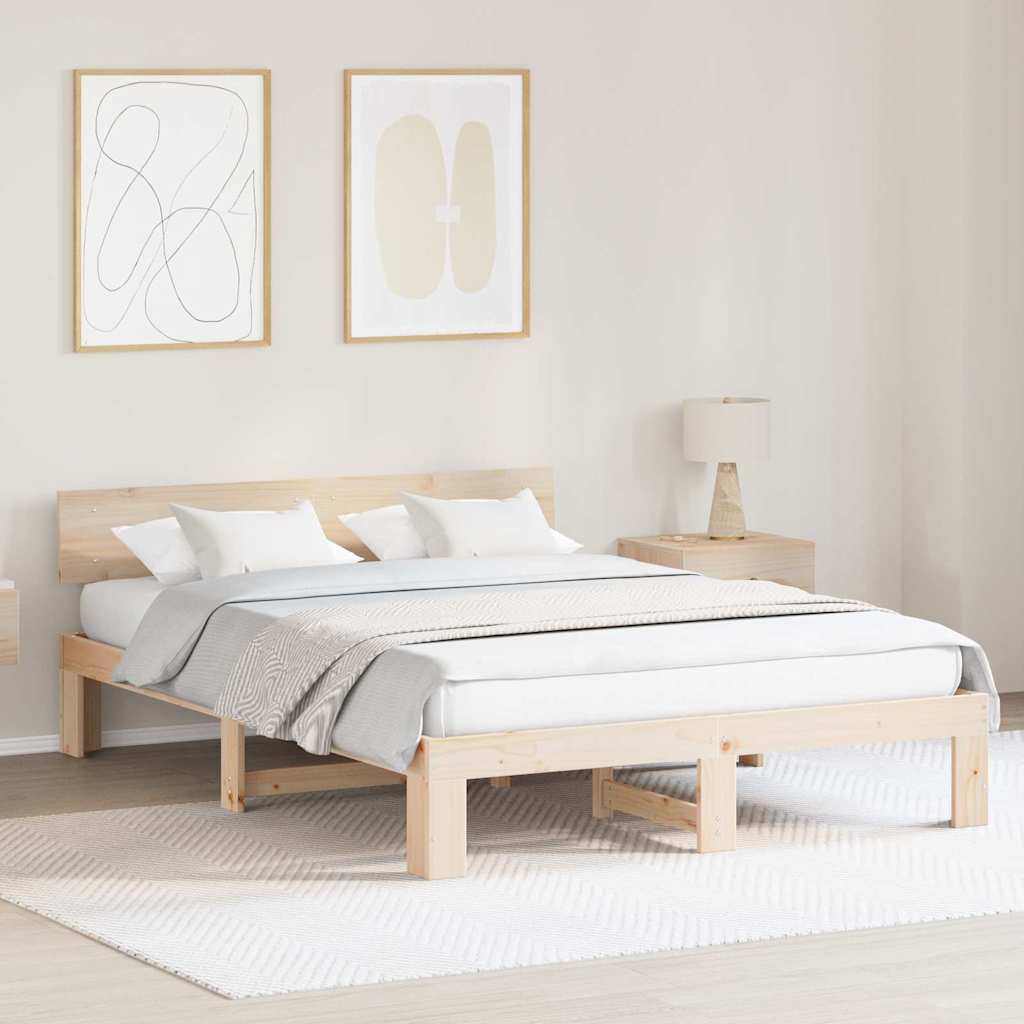 Bedframe met hoofdeinde Naturel 140 x 200 cm Massief grenenhout is nu te koop bij PeponiXL, paradijselijk wonen!