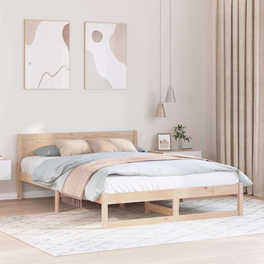 Bedframe met hoofdeinde Naturel 150 x 200 cm Massief grenenhout is nu te koop bij PeponiXL, paradijselijk wonen!