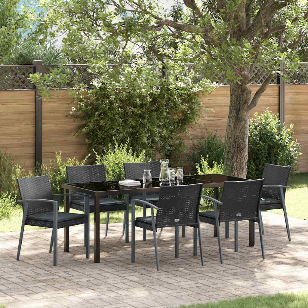 Tuin eettafelset 7 pcs Zwart en Grijs PE Rattan is nu te koop bij PeponiXL, paradijselijk wonen!