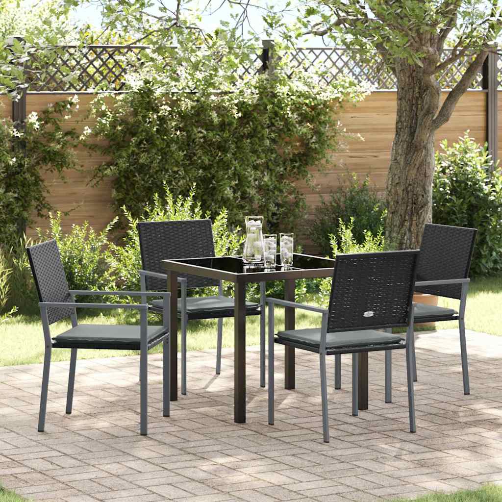 Tuin eettafelset 5 pcs Zwart en Licht Grijs PE Rattan is nu te koop bij PeponiXL, paradijselijk wonen!