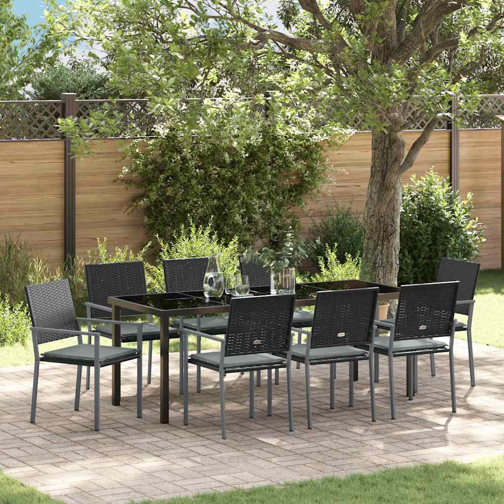 Tuin eettafelset 9 pcs Zwart en Licht Grijs PE Rattan is nu te koop bij PeponiXL, paradijselijk wonen!