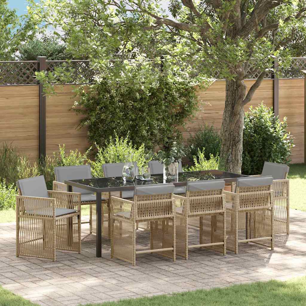 Tuin eettafelset 9 pcs Beige poly rattan is nu te koop bij PeponiXL, paradijselijk wonen!