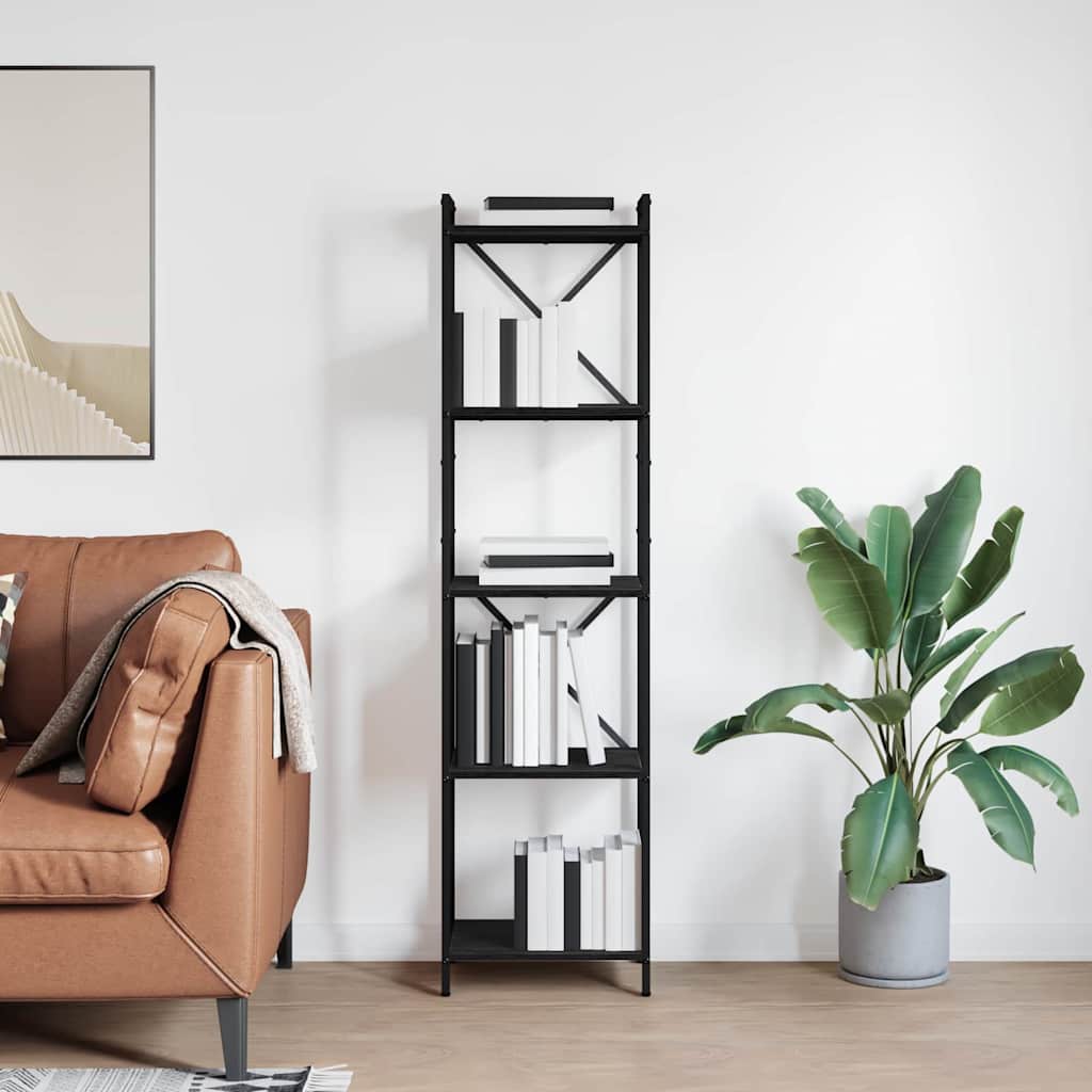 Boekenkast Zwart Eiken 40 x 30 x 155 cm Bewerkt hout is nu te koop bij PeponiXL, paradijselijk wonen!