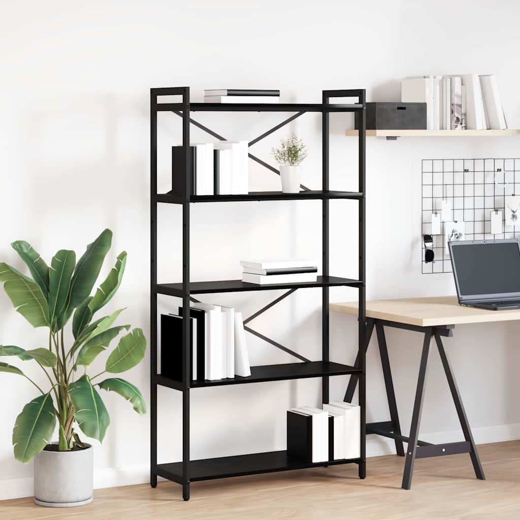 Boekenkast Zwart Eiken 80 x 30 x 155 cm Bewerkt hout is nu te koop bij PeponiXL, paradijselijk wonen!