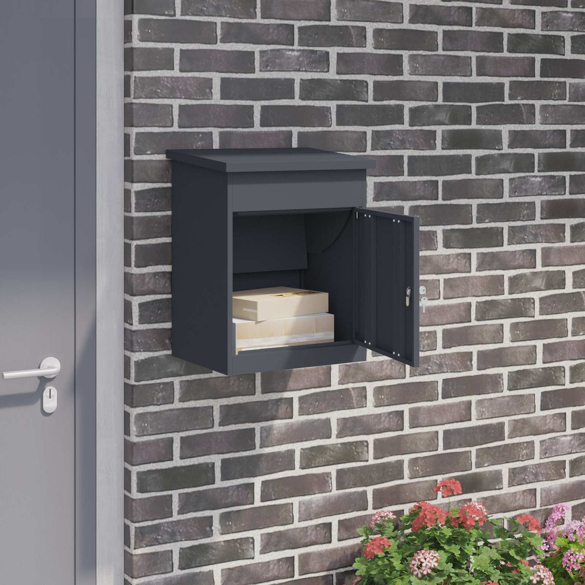 Pakket inwerp box met opslag Antraciet 47,5 x 38 x 59 cm Staal is nu te koop bij PeponiXL, paradijselijk wonen!