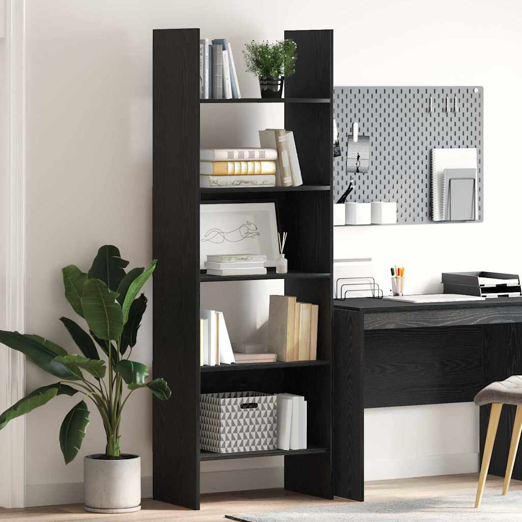 Boekenkast Zwart Eiken 60 x 35 x 180 cm Bewerkt hout is nu te koop bij PeponiXL, paradijselijk wonen!