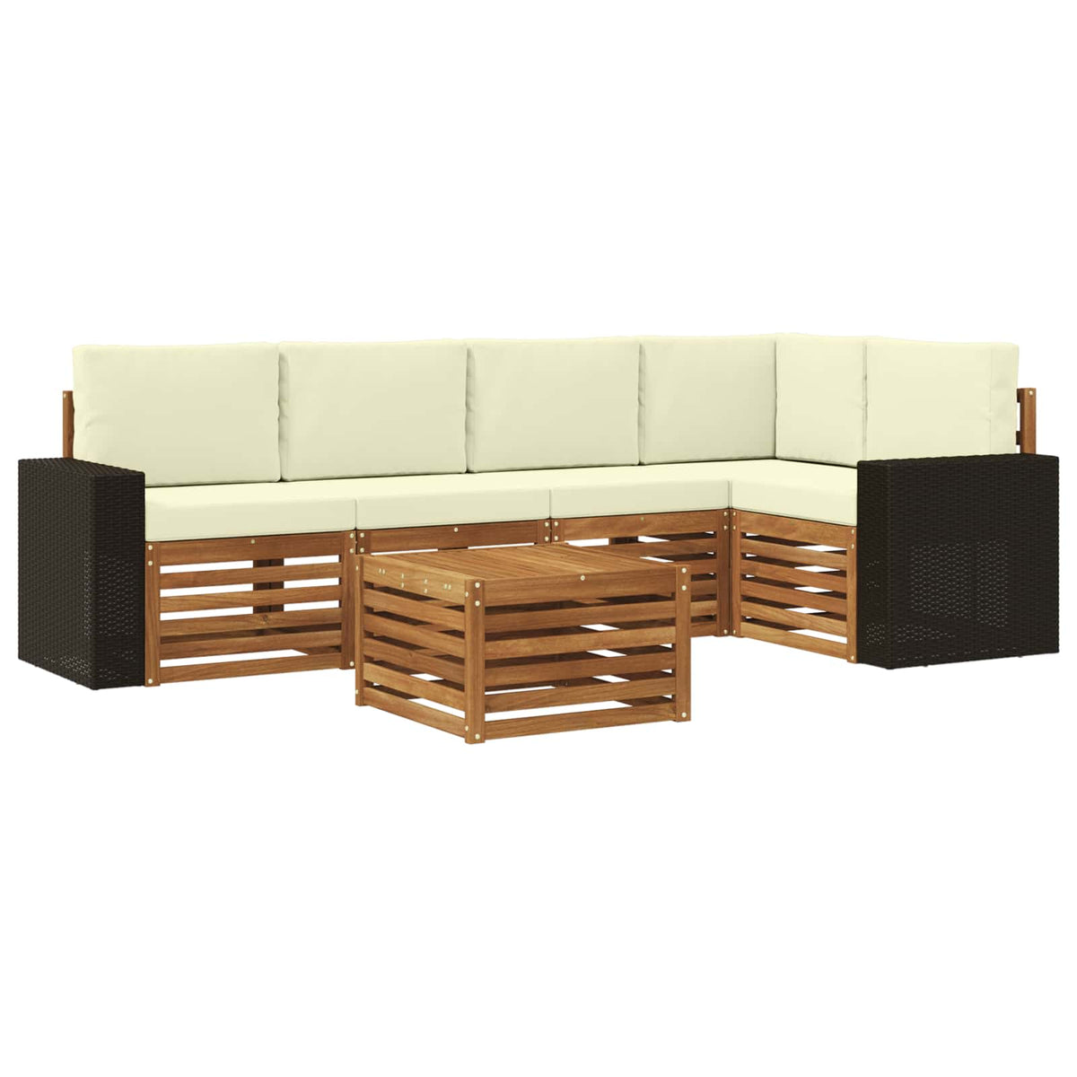 Hoekbank Set 6 pcs Natuurlijk en Crème Massief Acaciahout is nu te koop bij PeponiXL, paradijselijk wonen!