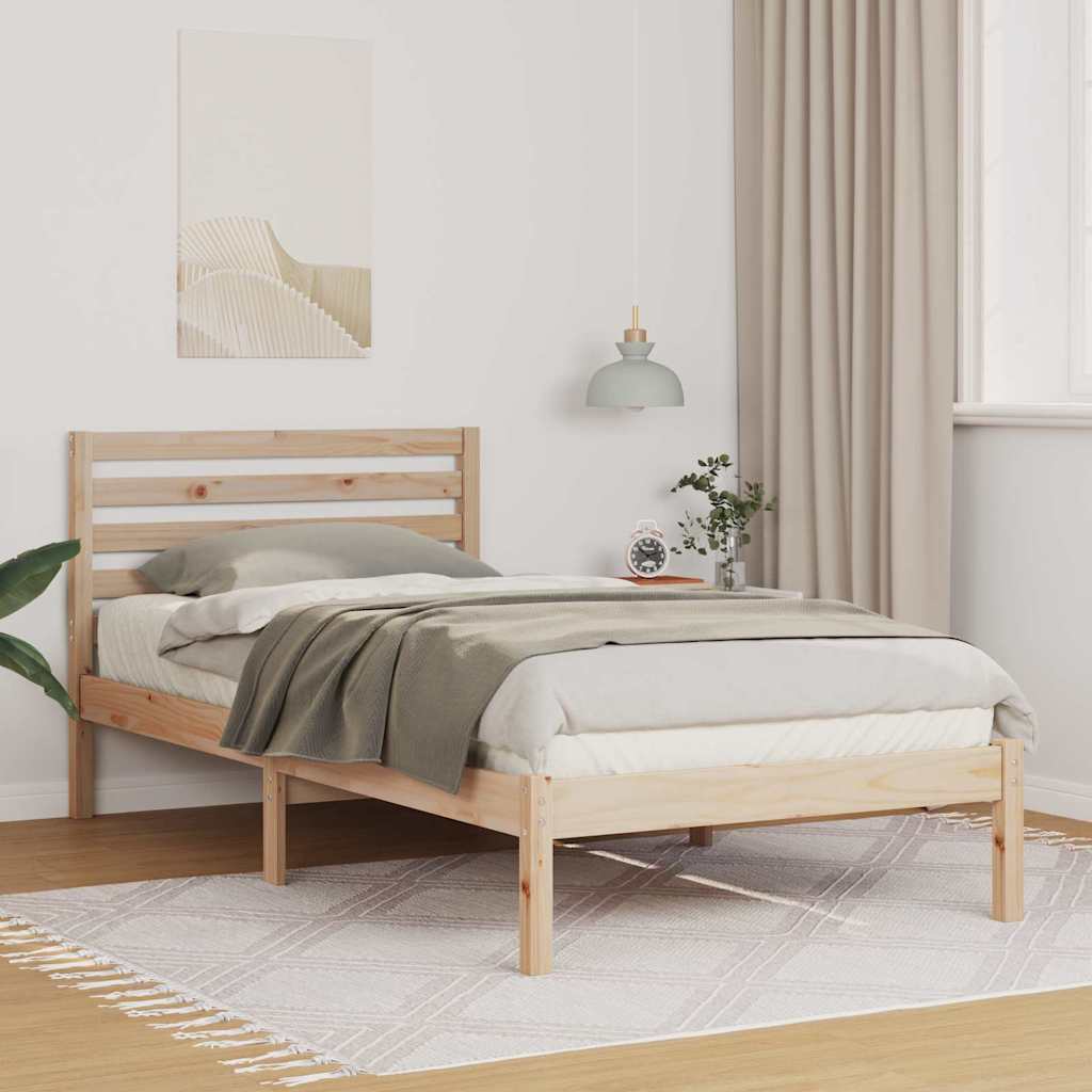 Bedframe met hoofdeinde Bruin 90 x 200 cm Massief grenenhout is nu te koop bij PeponiXL, paradijselijk wonen!