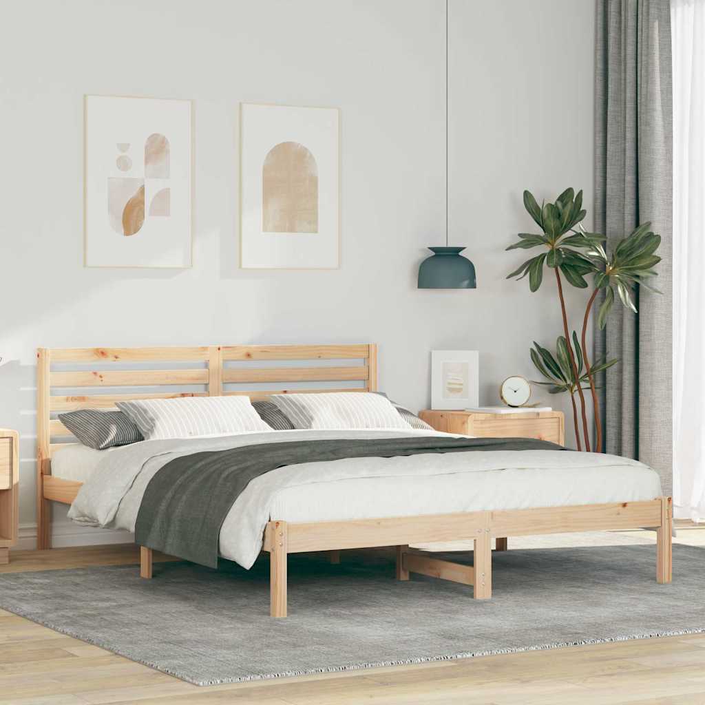 Bedframe met hoofdeinde Bruin 150 x 200 cm Massief grenenhout is nu te koop bij PeponiXL, paradijselijk wonen!