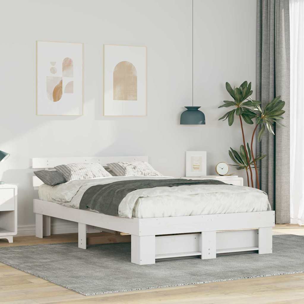 Bedframe met hoofdeinde Wit 140 x 190 cm Massief grenenhout is nu te koop bij PeponiXL, paradijselijk wonen!