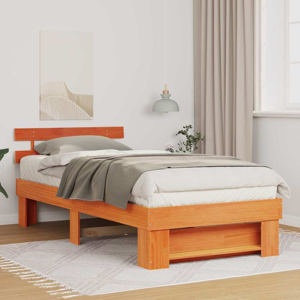Bedframe met hoofdeinde Wasbruin 90 x 190 cm Massief grenenhout is nu te koop bij PeponiXL, paradijselijk wonen!