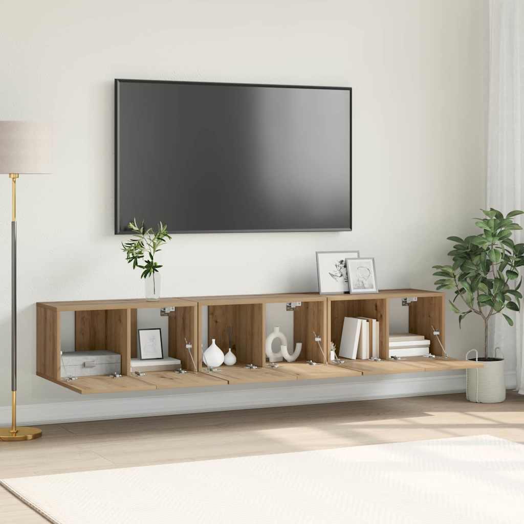 Tv-meubelset 3 pcs Bruin Bewerkt hout is nu te koop bij PeponiXL, paradijselijk wonen!