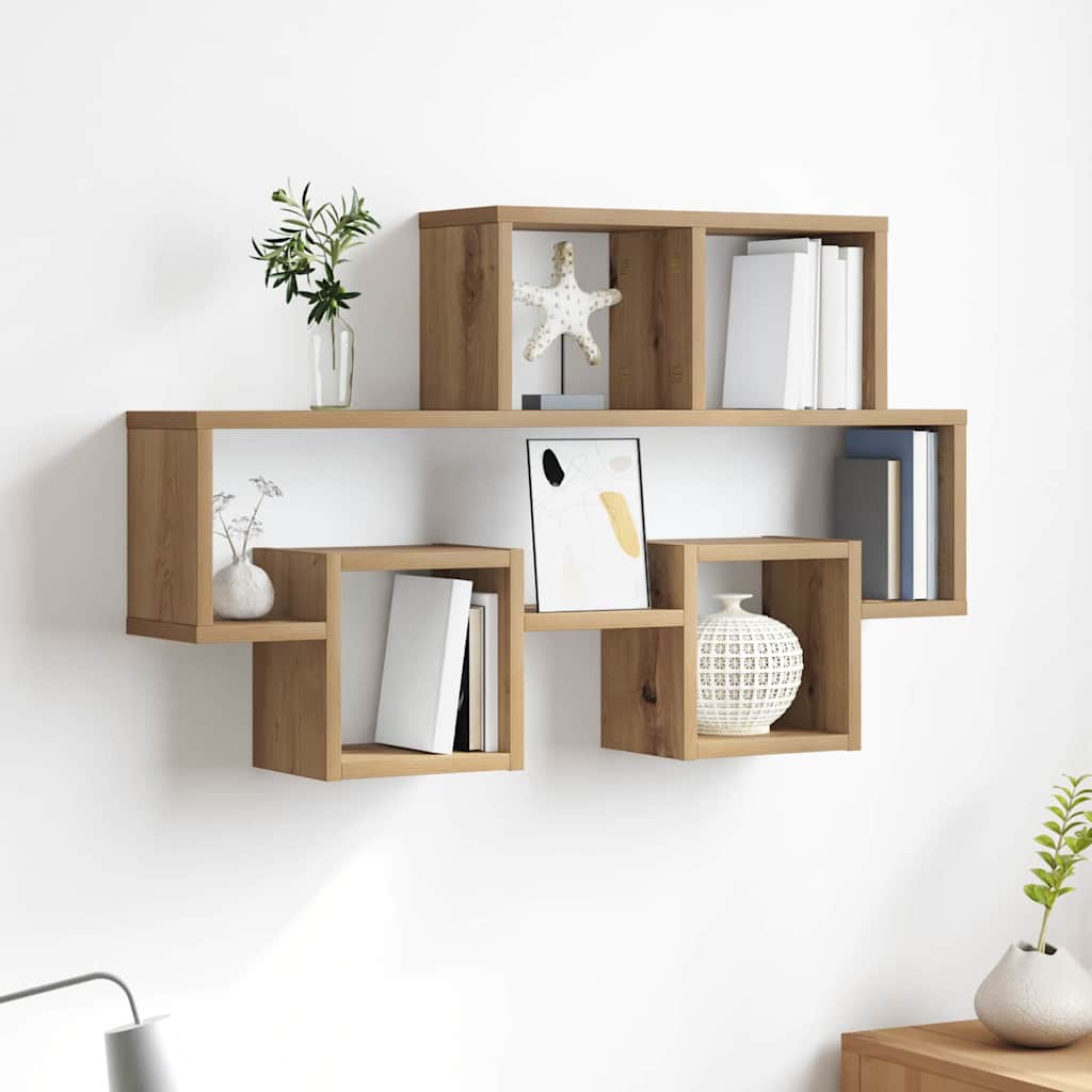 Wandplank artisanaal eikenkleurig 82 x 15 x 51 cm Bewerkt hout is nu te koop bij PeponiXL, paradijselijk wonen!