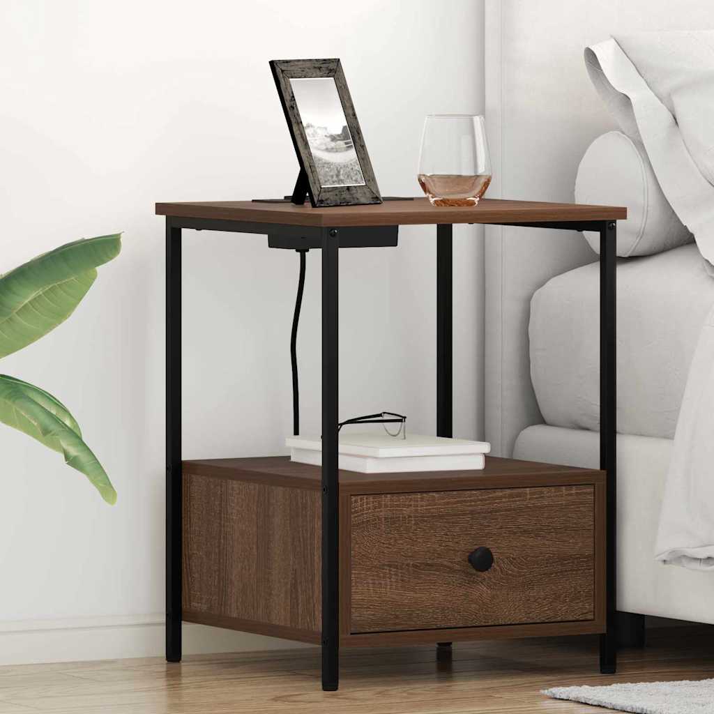 Nachtkastje 2 pcs Bruin Eiken 42 x 41 x 56 cm Bewerkt hout is nu te koop bij PeponiXL, paradijselijk wonen!