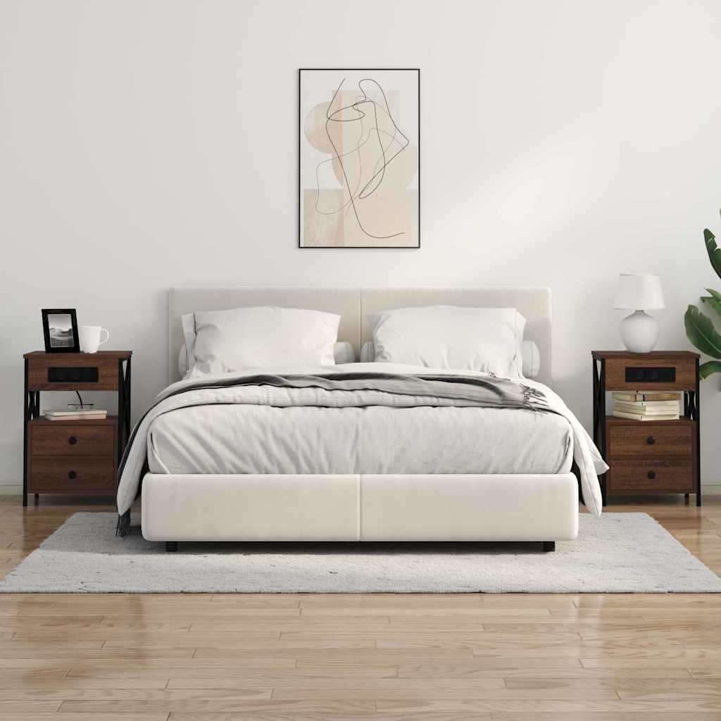 Nachtkastje 2 pcs Bruin Eiken 40 x 31 x 60 cm Bewerkt hout is nu te koop bij PeponiXL, paradijselijk wonen!