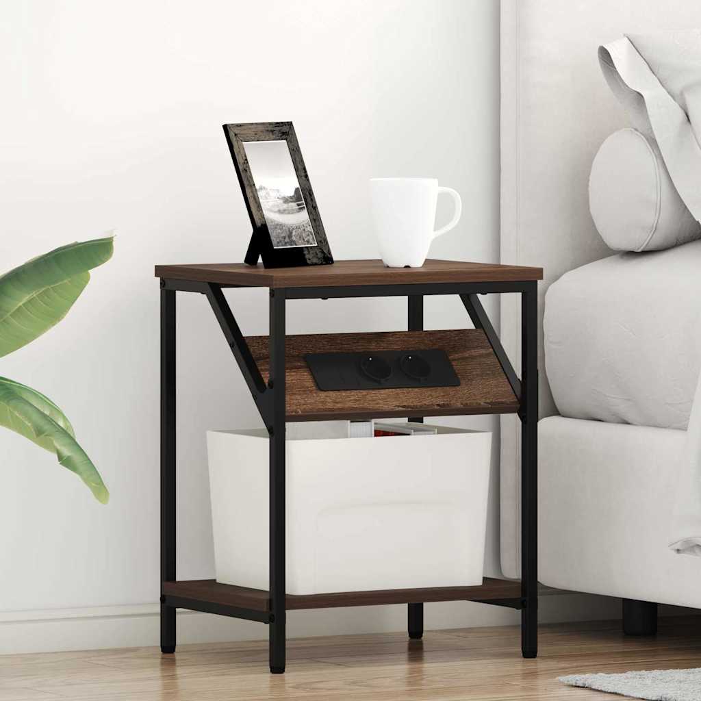 Nachtkastje 2 pcs Bruin Eiken 38 x 30 x 48 cm Bewerkt hout is nu te koop bij PeponiXL, paradijselijk wonen!