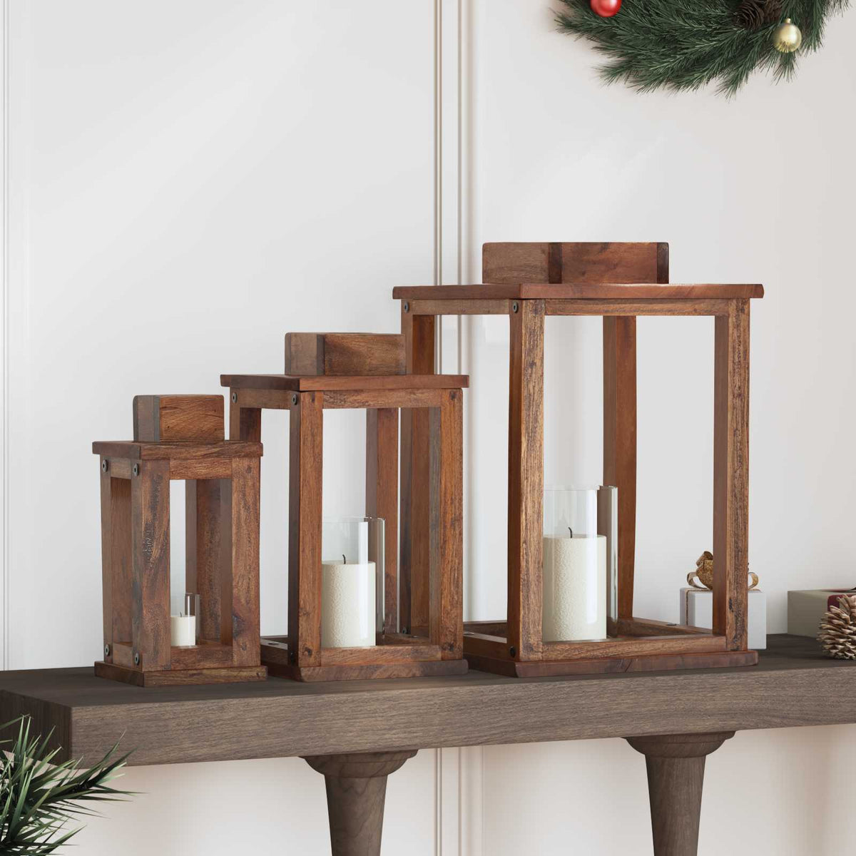 Lantaarn 3 pcs Naturel Mahoniehout is nu te koop bij PeponiXL, paradijselijk wonen!
