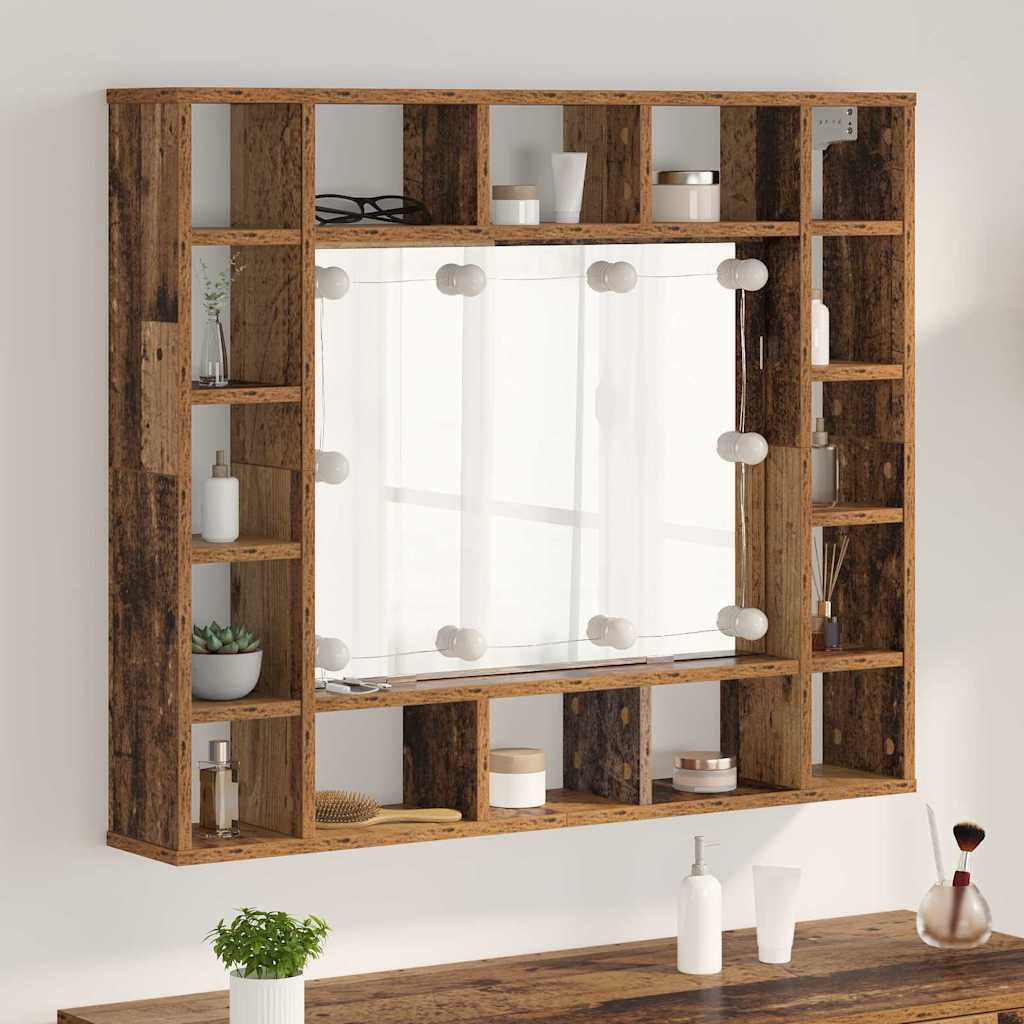Spiegelkast met plank Oud hout 91 x 15 x 76,5 cm Bewerkt hout is nu te koop bij PeponiXL, paradijselijk wonen!