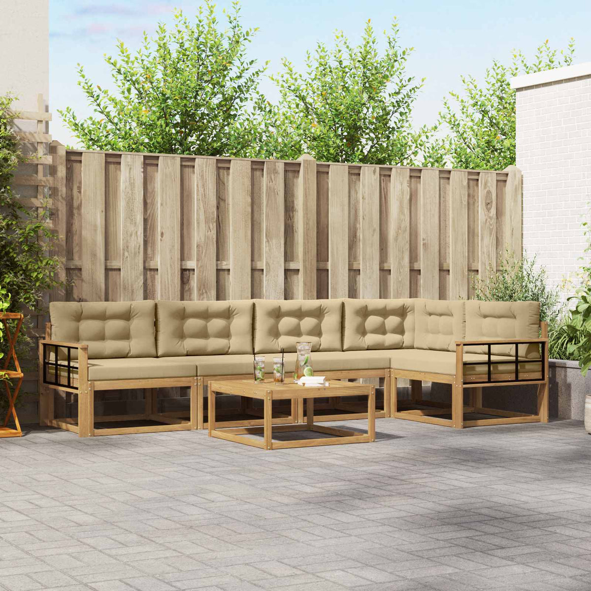 Buiten bankenset 6 pcs Wit en Beige 79 x 79 x 37 cm Polyester is nu te koop bij PeponiXL, paradijselijk wonen!