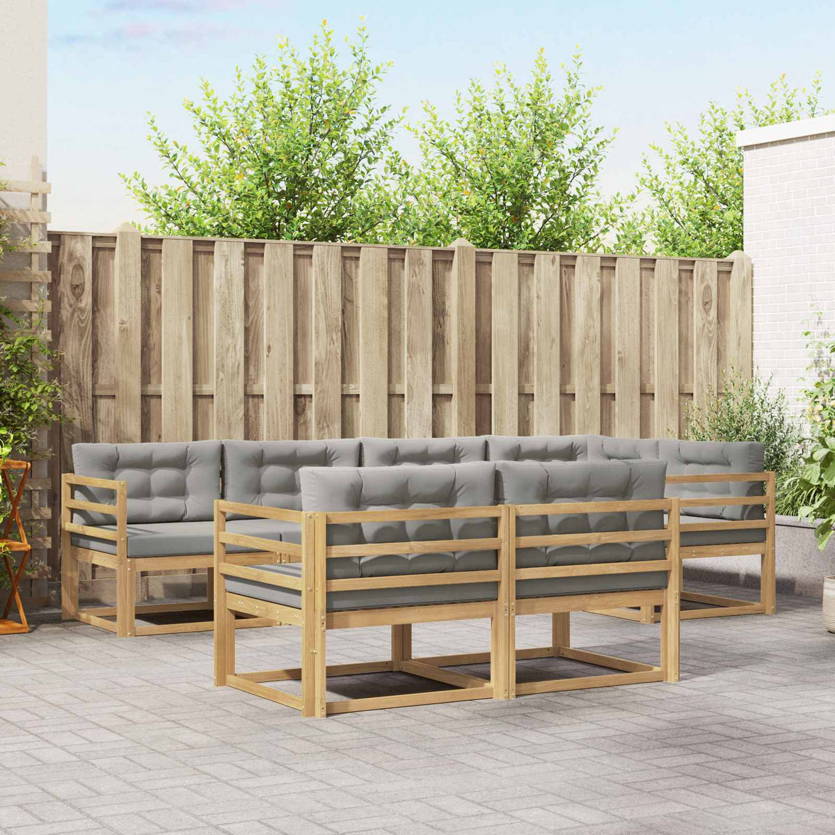 Buiten bankenset met kussen 6 pcs Wit en Lichtgrijs Polyester is nu te koop bij PeponiXL, paradijselijk wonen!