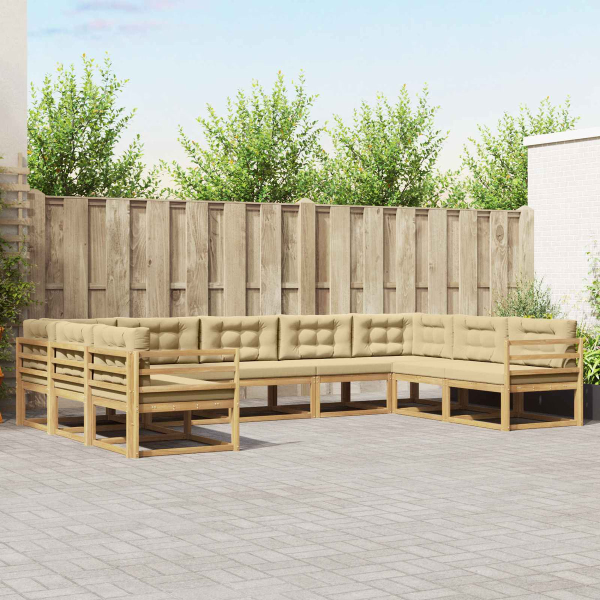 Buiten bankenset met kussen 9 pcs Wit en Beige is nu te koop bij PeponiXL, paradijselijk wonen!