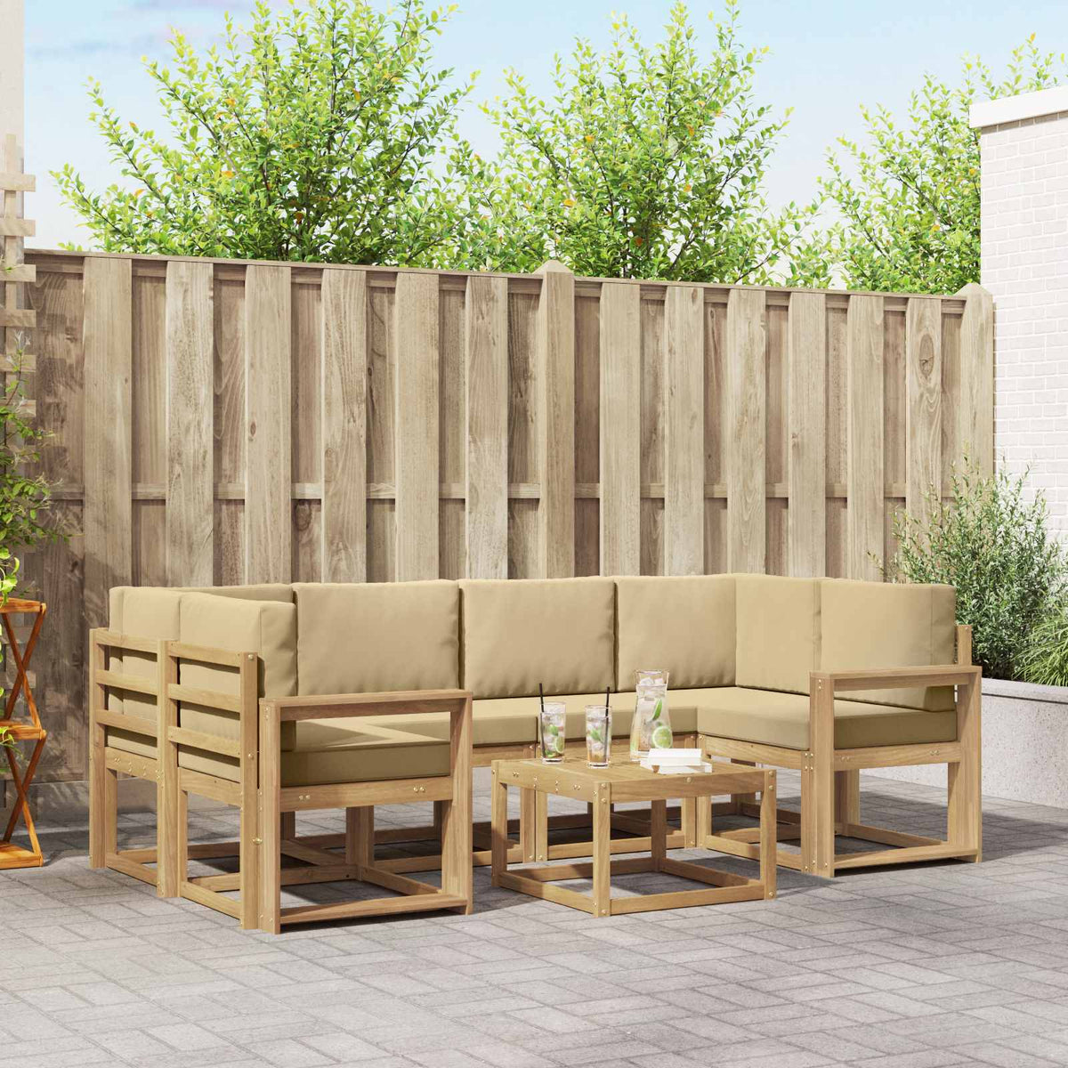Buiten bankenset met kussen 7 pcs Wit en Beige is nu te koop bij PeponiXL, paradijselijk wonen!