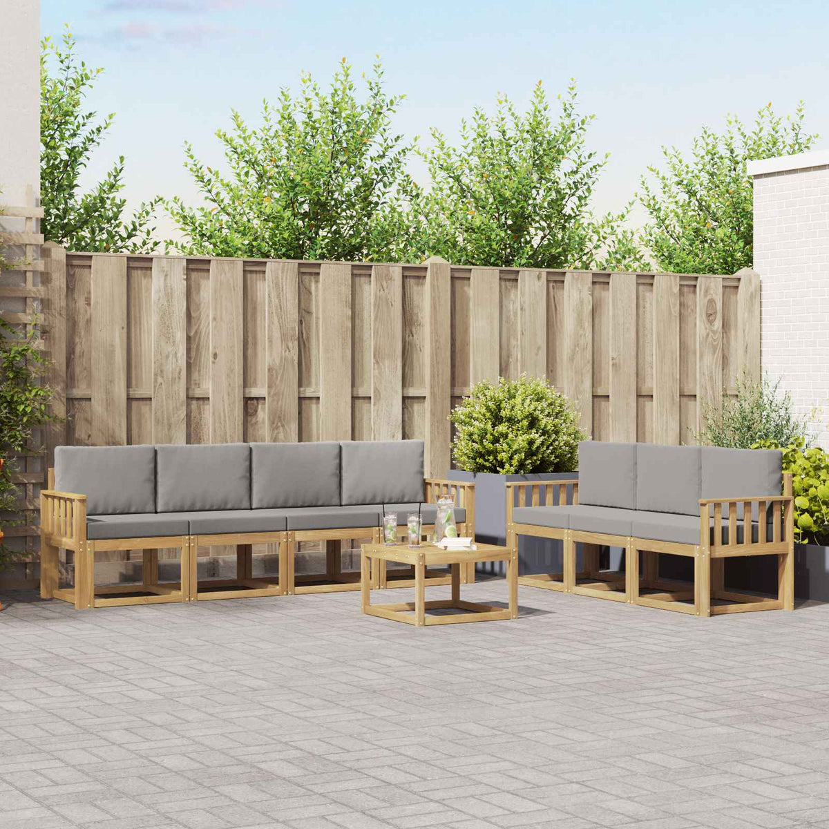 Buiten bankenset 8 pcs Wit en Lichtgrijs 59 x 59 x 37 cm is nu te koop bij PeponiXL, paradijselijk wonen!