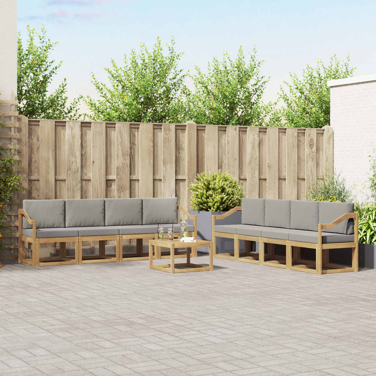 Buiten bankenset 9 pcs Wit en Lichtgrijs 59 x 59 x 37 cm is nu te koop bij PeponiXL, paradijselijk wonen!