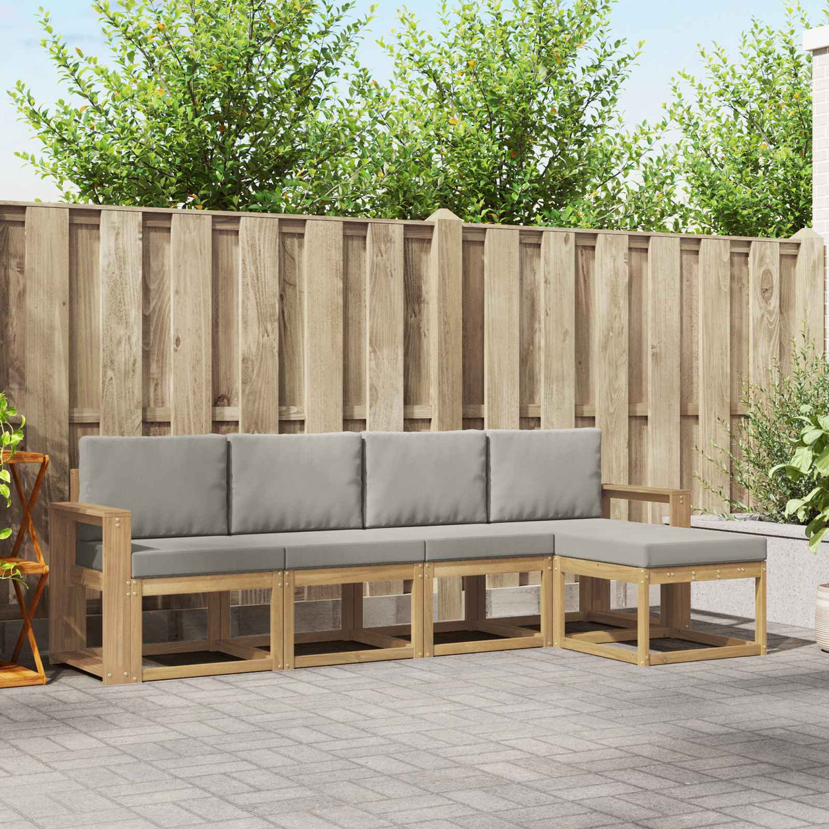 Buiten bankenset 5 pcs Wit en Lichtgrijs 257 x 122,5 x 73 cm is nu te koop bij PeponiXL, paradijselijk wonen!