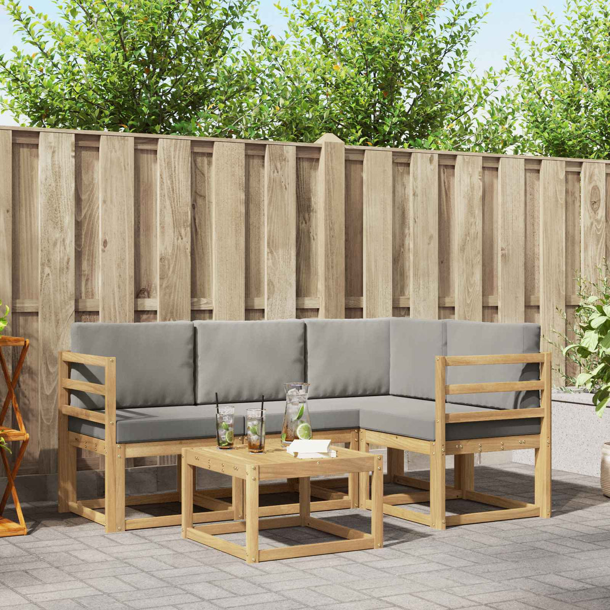 Buiten bankenset 5 pcs Wit en Lichtgrijs 59 x 59 x 37 cm is nu te koop bij PeponiXL, paradijselijk wonen!