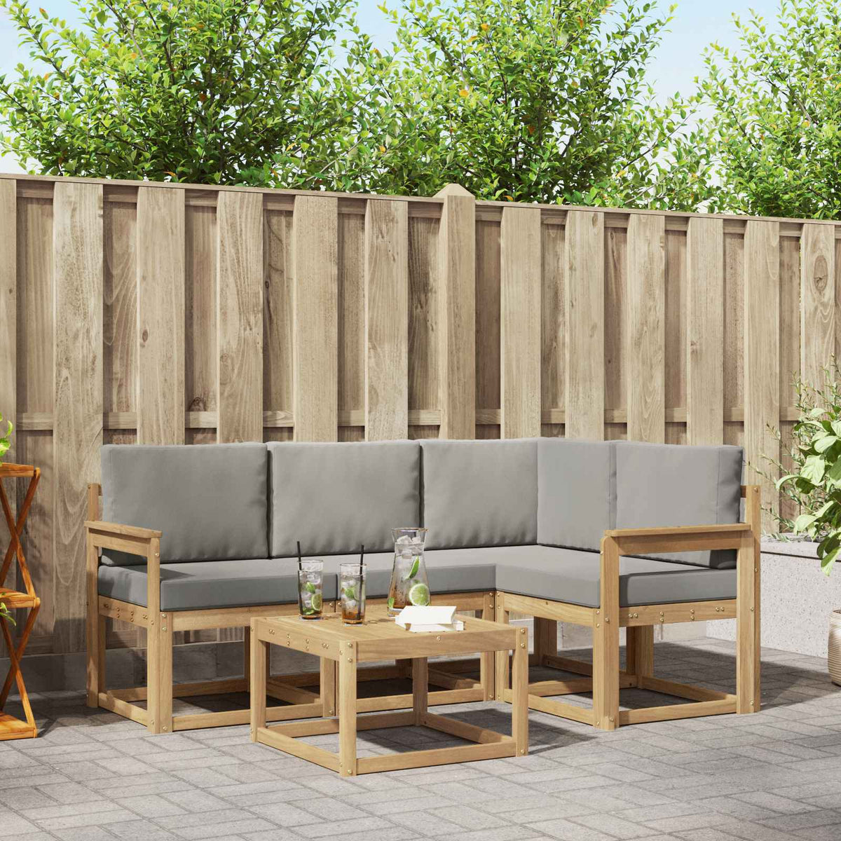 Buiten bankenset 5 pcs Wit en Lichtgrijs 59 x 59 x 37 cm is nu te koop bij PeponiXL, paradijselijk wonen!