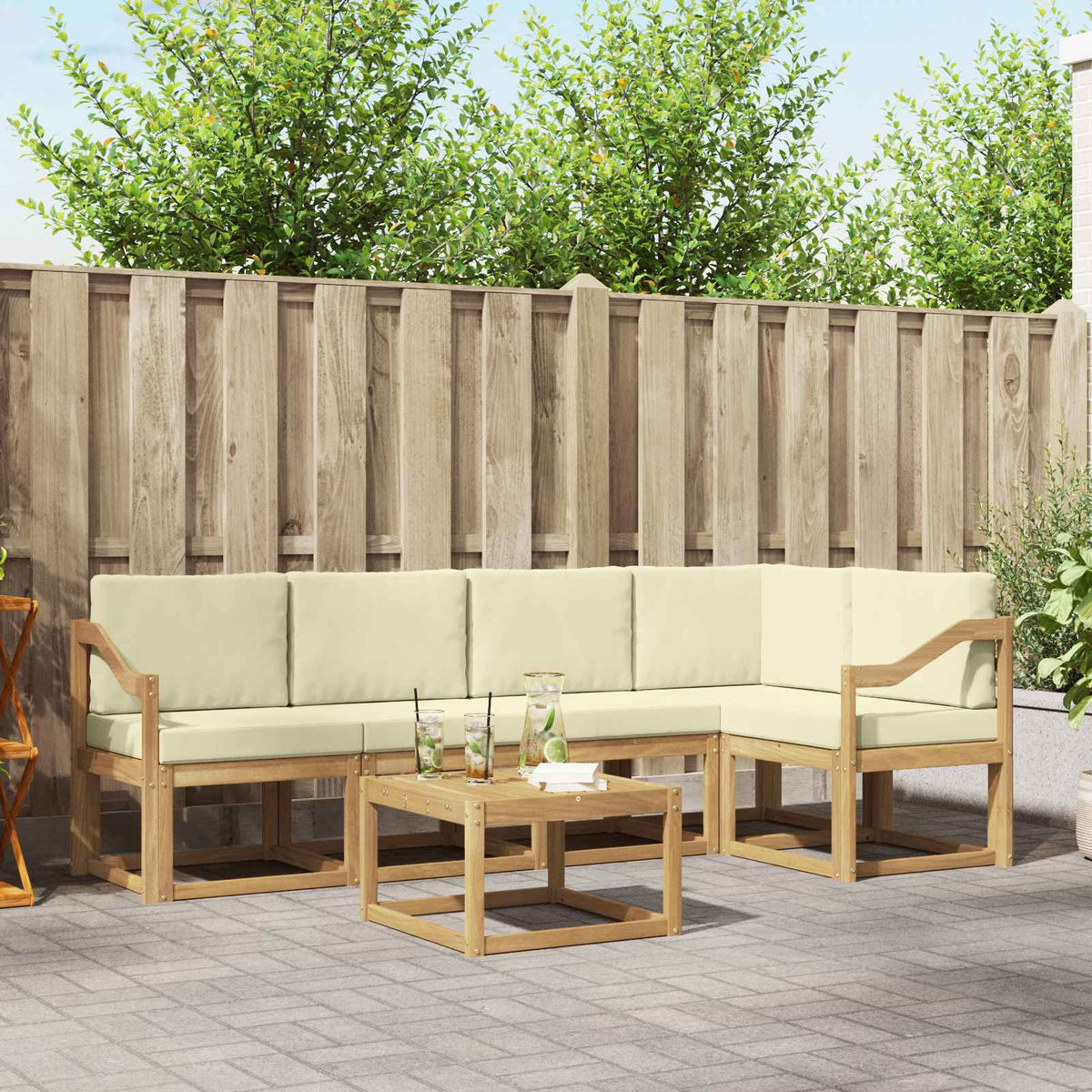 Buiten bankenset 6 pcs Wit en crèmekleurig Massief Acaciahout is nu te koop bij PeponiXL, paradijselijk wonen!