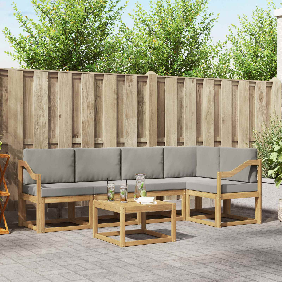 Buiten bankenset 6 pcs Wit en Lichtgrijs is nu te koop bij PeponiXL, paradijselijk wonen!
