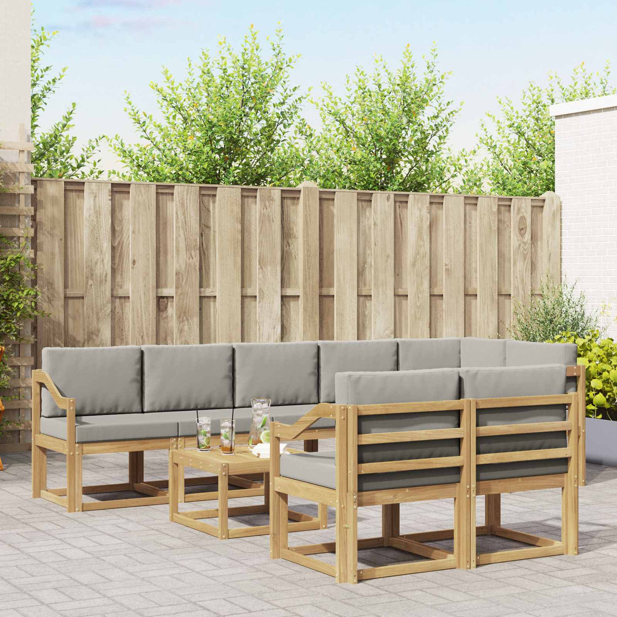 Buiten bankenset met kussen 9 pcs Wit en Lichtgrijs is nu te koop bij PeponiXL, paradijselijk wonen!