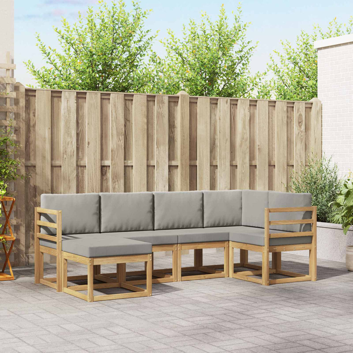 Buiten bankenset met kussen 6 pcs Wit en Lichtgrijs is nu te koop bij PeponiXL, paradijselijk wonen!