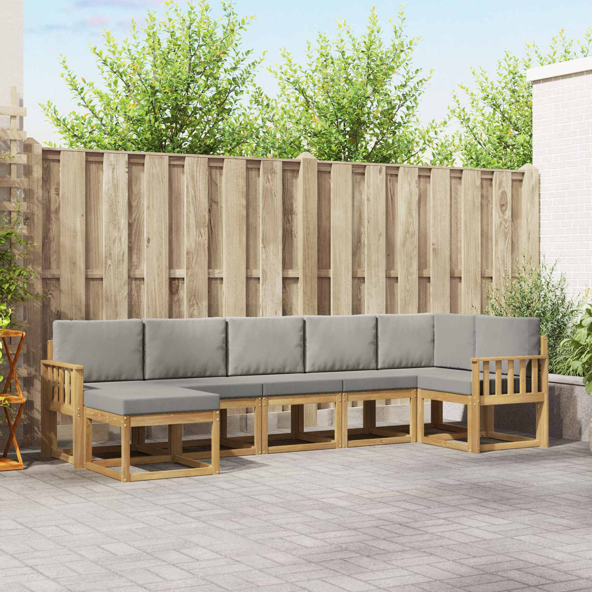 Buiten bankenset met kussen 7 pcs Wit en Lichtgrijs is nu te koop bij PeponiXL, paradijselijk wonen!