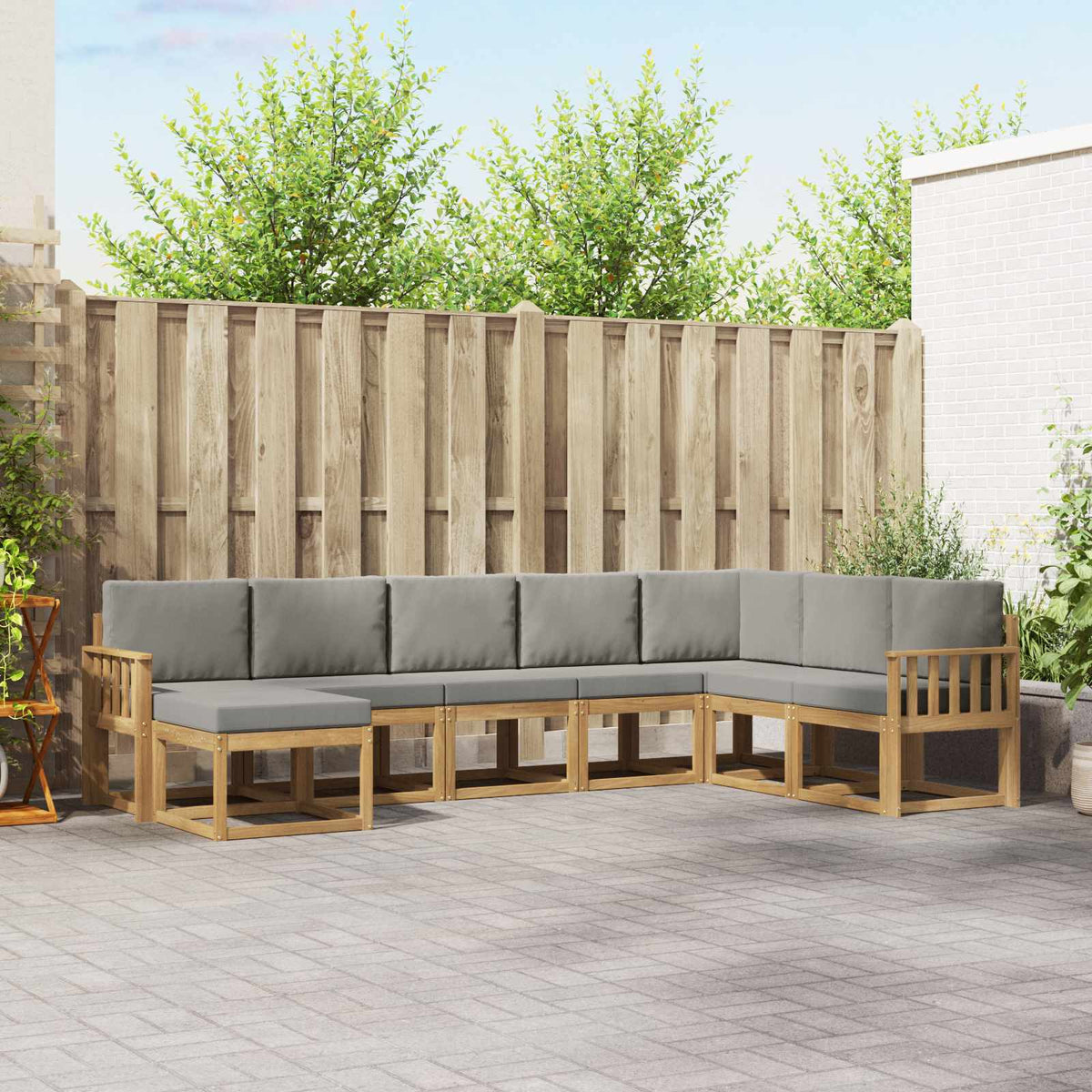 Buiten bankenset met kussen 8 pcs Wit en Lichtgrijs is nu te koop bij PeponiXL, paradijselijk wonen!