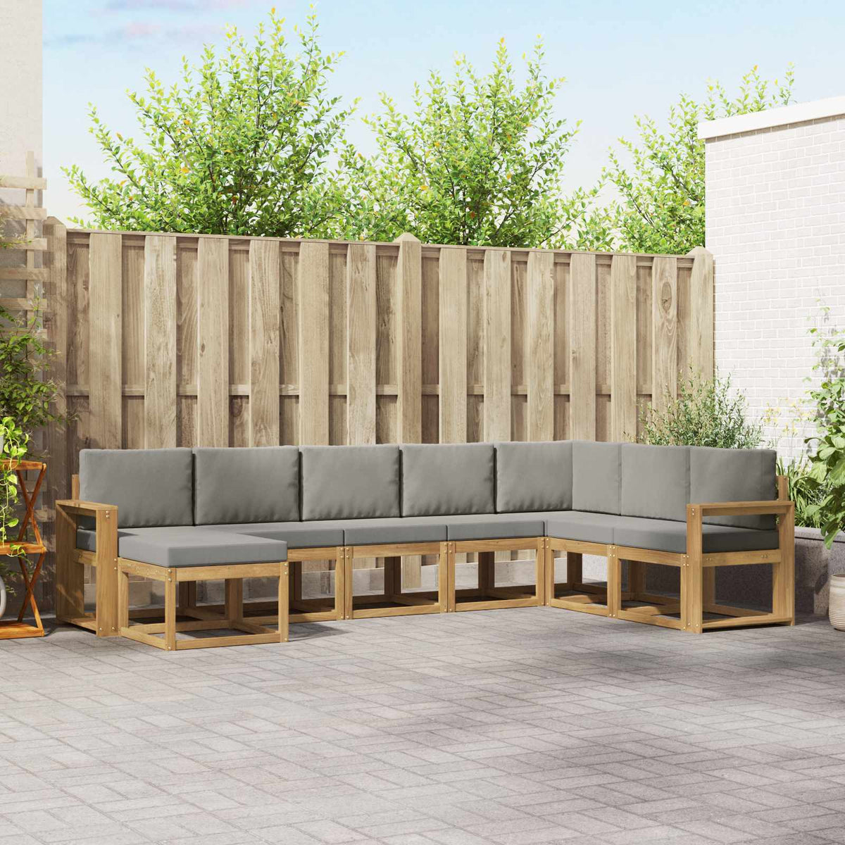 Buiten bankenset met kussen 8 pcs Wit en Lichtgrijs is nu te koop bij PeponiXL, paradijselijk wonen!