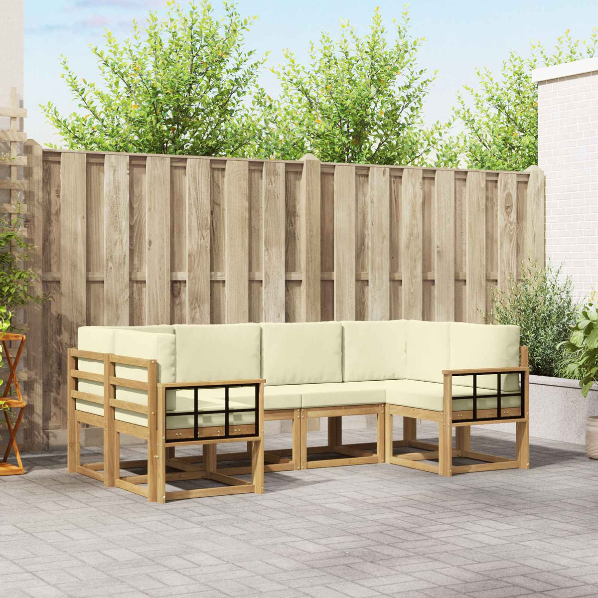 Buiten bankenset met kussen 6 pcs Wit en crèmekleurig is nu te koop bij PeponiXL, paradijselijk wonen!