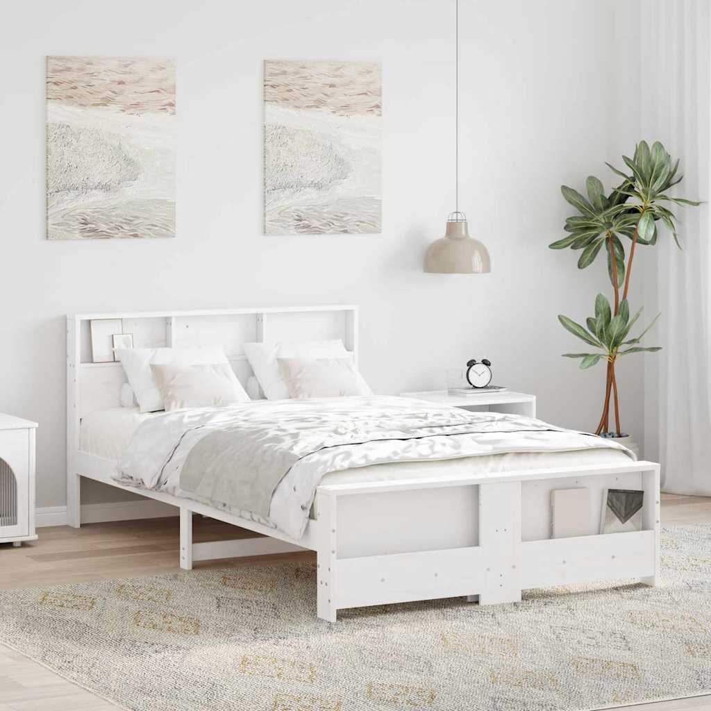 Bedframe met hoofdeinde Wit 135 x 190 cm Bewerkt hout is nu te koop bij PeponiXL, paradijselijk wonen!