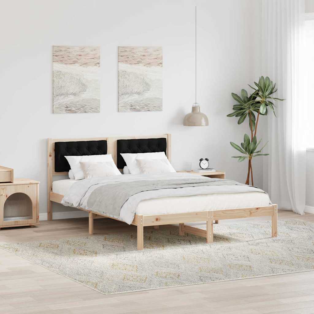 Bedframe met hoofdeinde Zwart 140 x 190 cm Massief grenenhout is nu te koop bij PeponiXL, paradijselijk wonen!